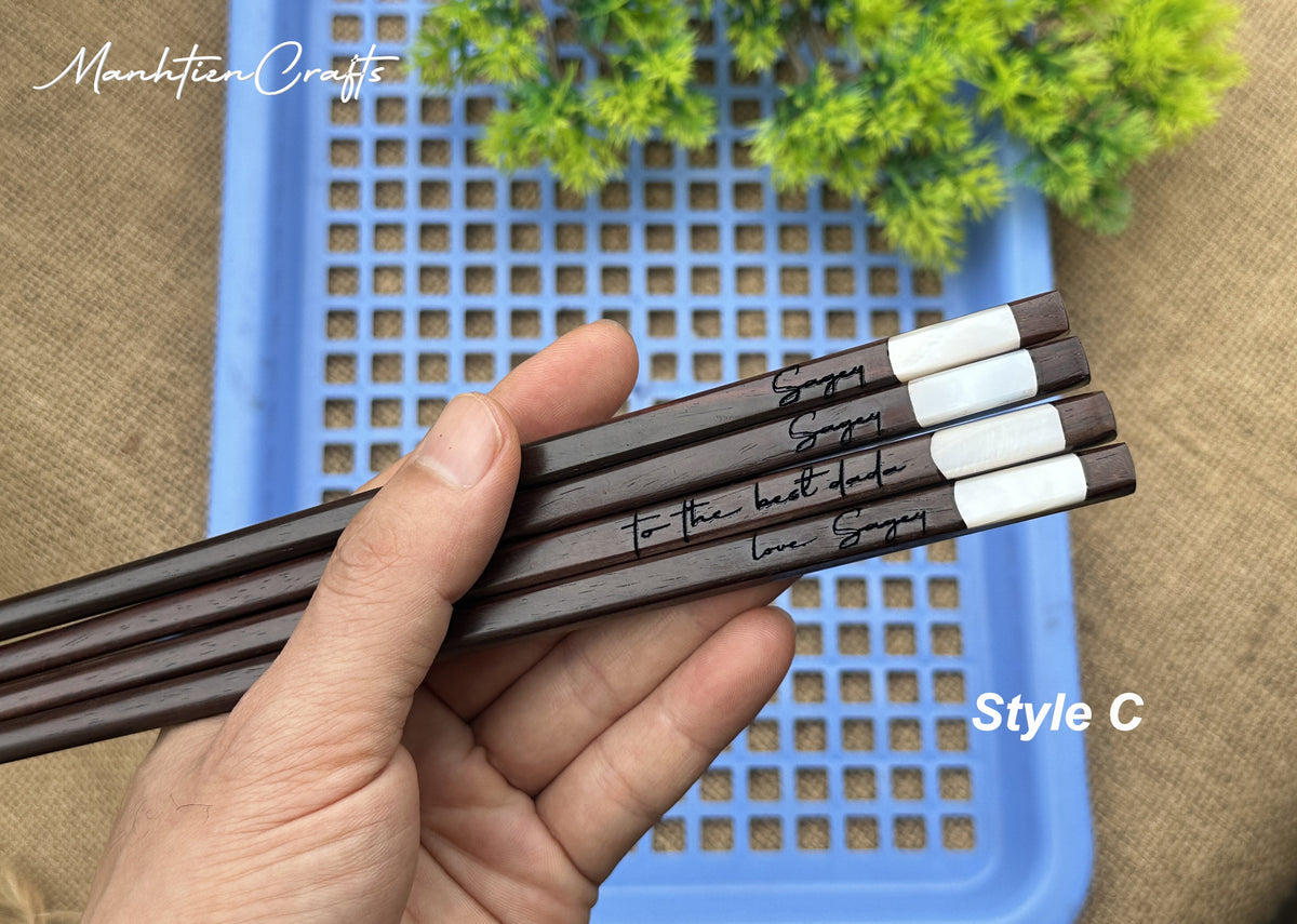 Custom Personalized Engraved Rosewood Chopsticks Set with Mother of Pearl Inlay