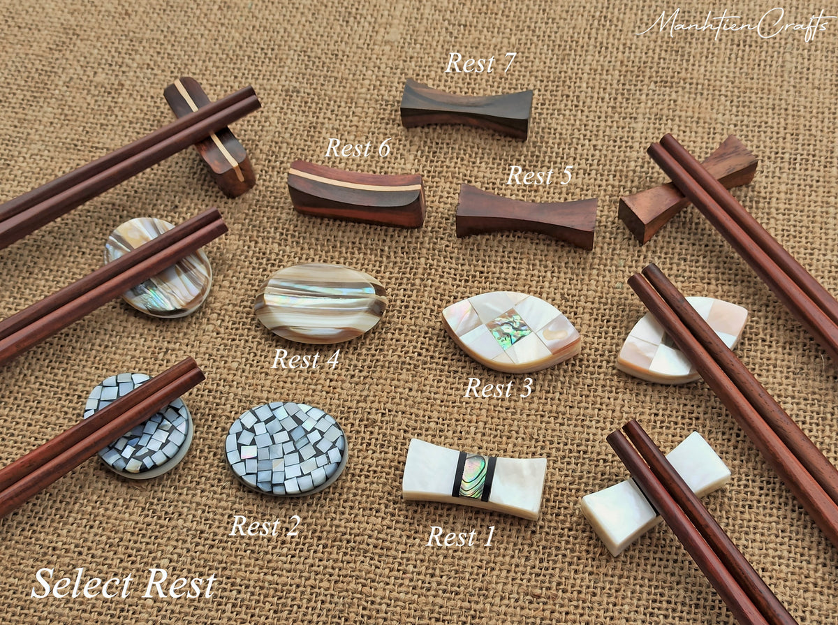 Custom Personalized Engraved Rosewood Chopsticks Set with Mother of Pearl Inlay