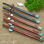 Custom Personalized Engraved Rosewood Chopsticks Set with Mother of Pearl Inlay