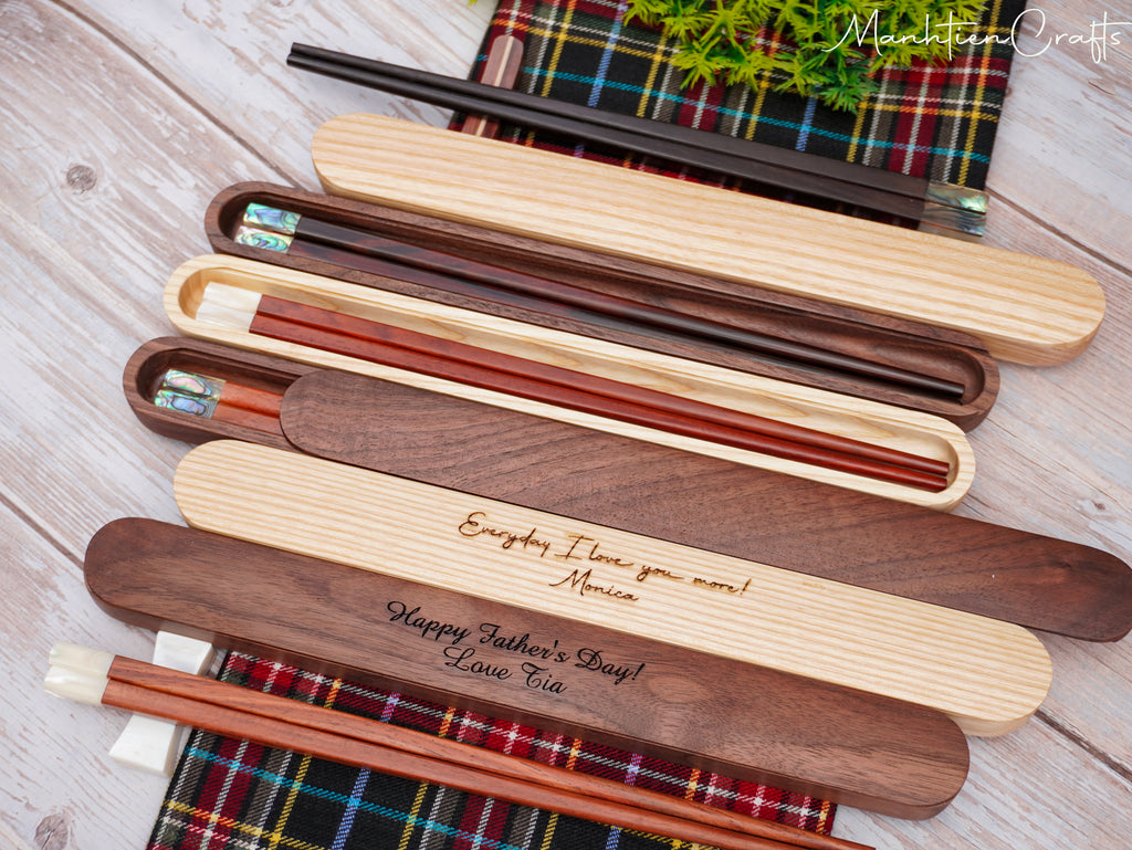 Custom Personalized Engraved Rosewood Chopsticks Set with Mother of Pearl Inlay