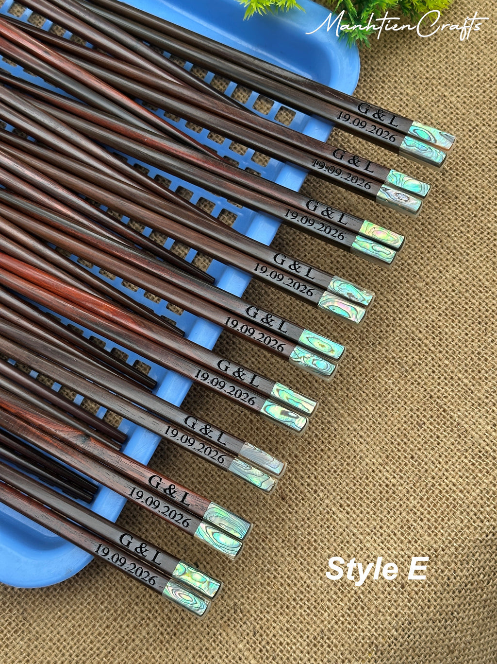 Custom Personalized Engraved Rosewood Chopsticks Set with Mother of Pearl Inlay
