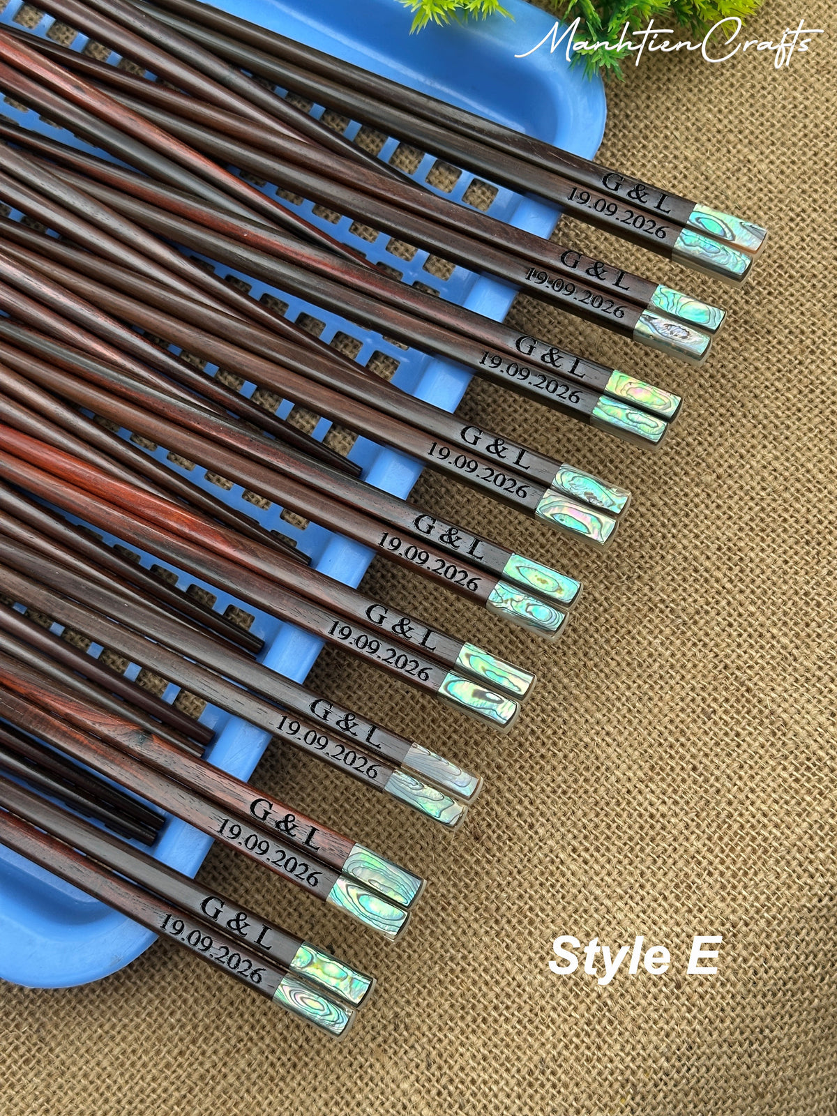 Custom Personalized Engraved Rosewood Chopsticks Set with Mother of Pearl Inlay