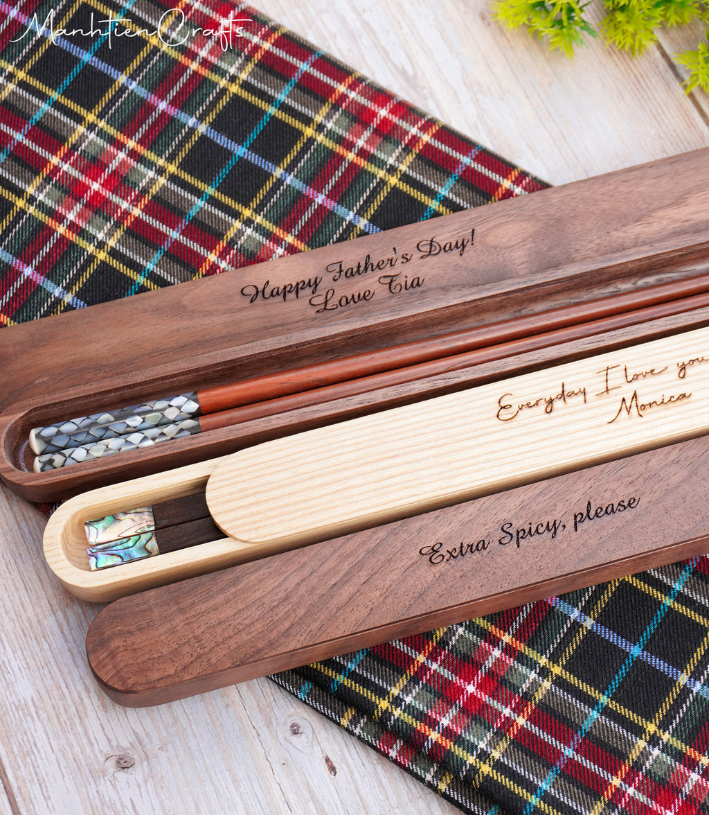 Custom Personalized Engraved Rosewood Chopsticks Set with Mother of Pearl Inlay