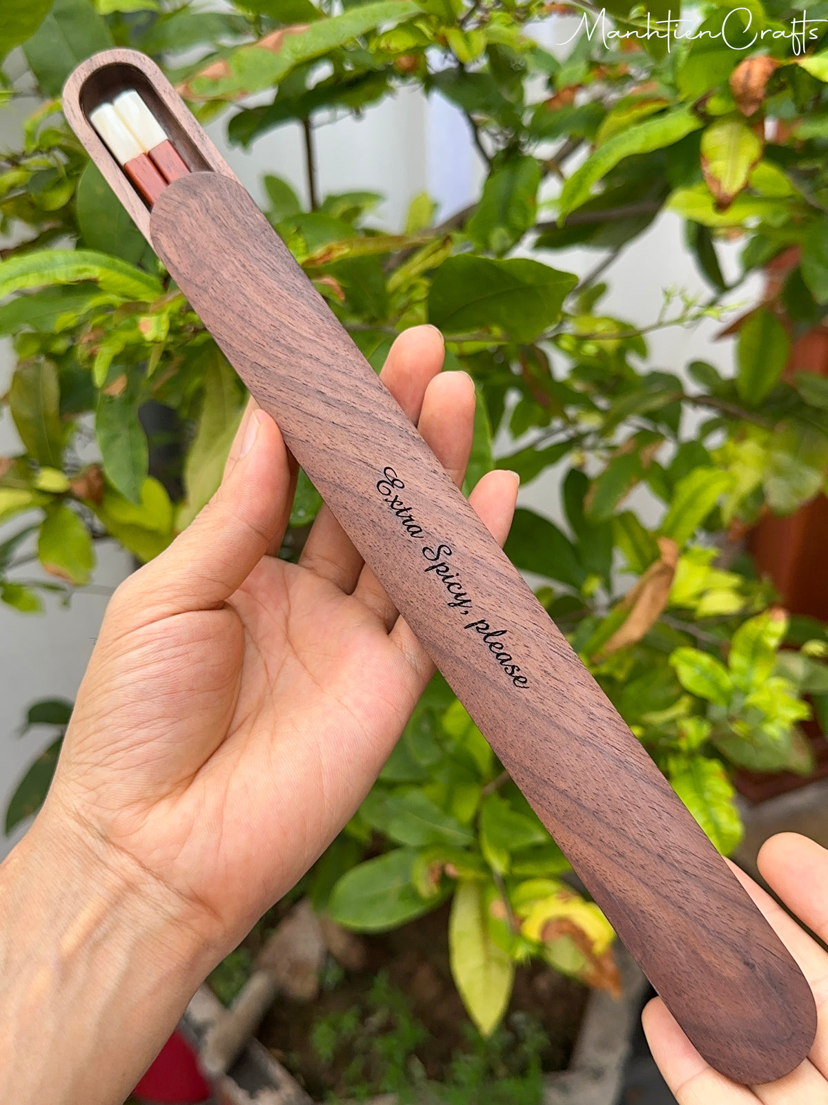 Custom Personalized Engraved Rosewood Chopsticks Set with Mother of Pearl Inlay