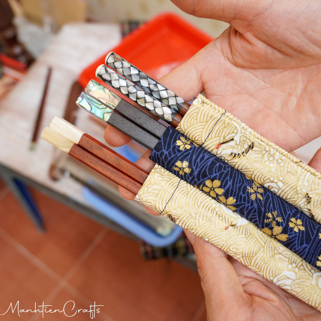 Custom Personalized Engraved Rosewood Chopsticks Set with Mother of Pearl Inlay
