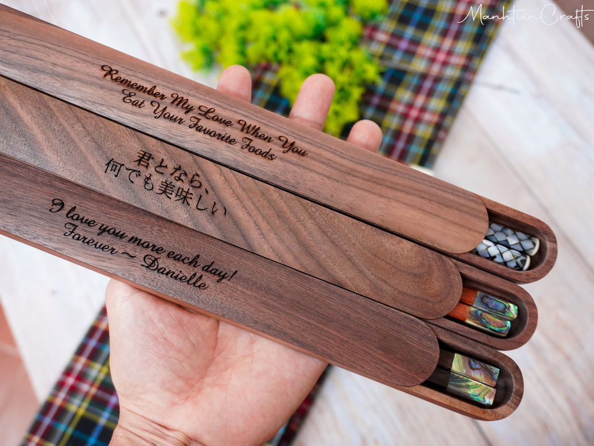 Custom Personalized Engraved Rosewood Chopsticks Set with Mother of Pearl Inlay