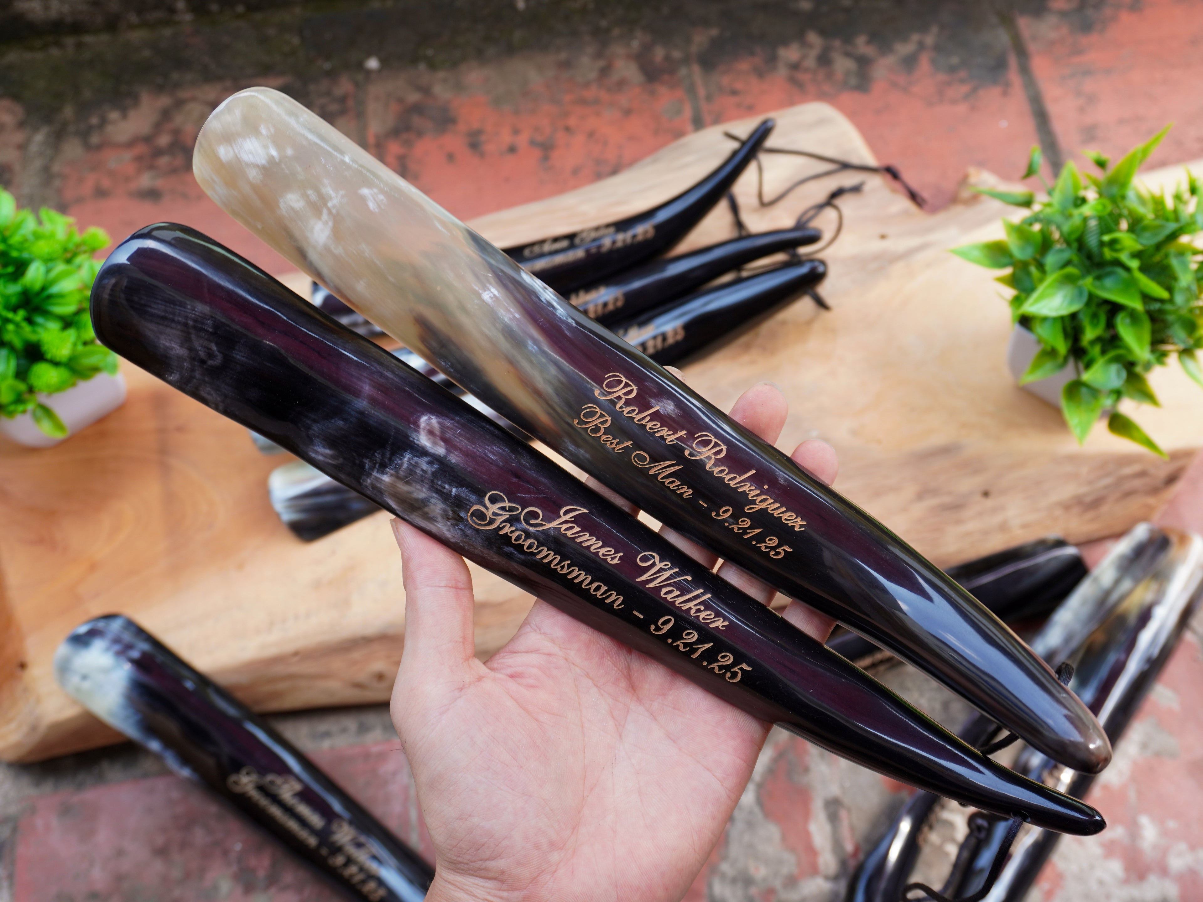Personalized Natural Horn Shoe Horn – Length: 12.6 - 14 inch