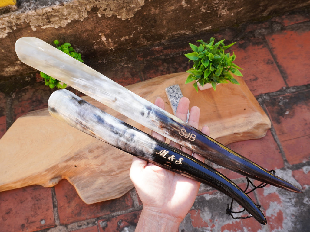 Personalized Natural Horn Shoe Horn – Length: 17 - 19 inch
